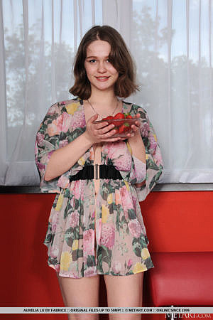 Aurelia Lu Busty Ukrainian Brunette Babe Spreads with Strawberries