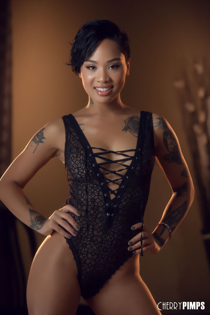 Honey Gold Slips Off Her Black Lace Bodysuit For You